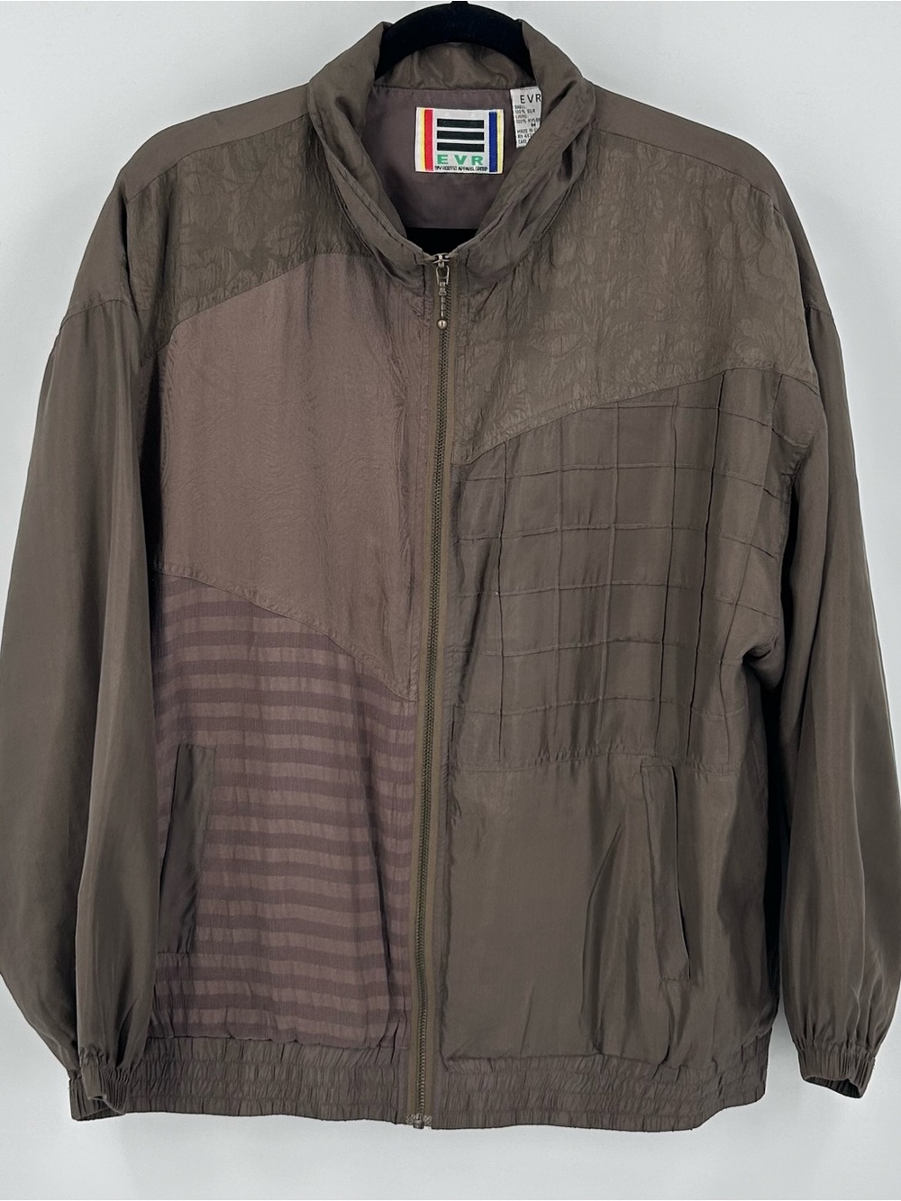 Vintage EVR by Enro 100% Silk Mixed Texture Colorblock Track Jacket M